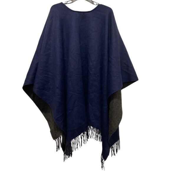 EUC Rag & Bone Double-Faced Fringed Edge Shawl Wrap in NAVY / GRAY - Picture 3 of 6